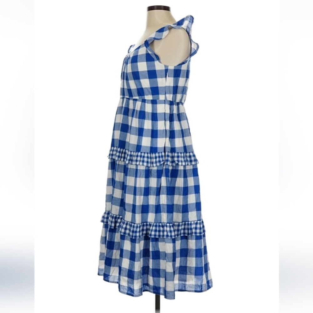 J.Crew Blue Gingham Tiered Midi Dress M $70 Retail - Picture 6 of 10